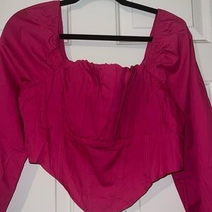 Lantern Sleeve Ruched Bust Asymmetrical Hem Top